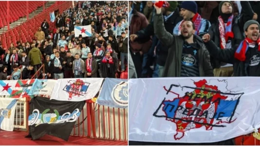 Skandaloze: Tifozët e Celta Vigos shpalosin flamurin e Kosovës në ngjyrat e flamurit serb në Beograd