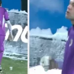 Ishte – 10 gradë, portieri i ekipit turk pi çaj gjatë ndeshjes për t’u ngrohur